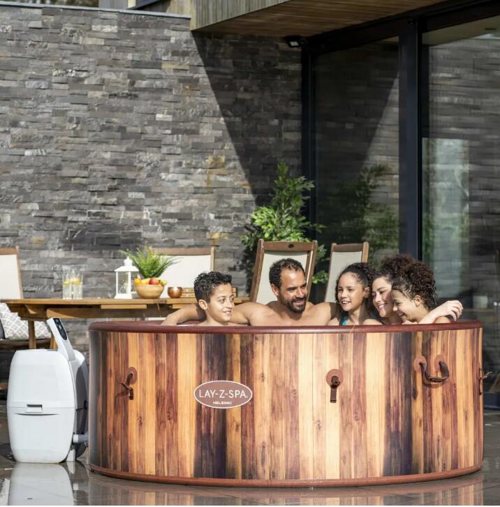 Outdoor Spa Helsinki Lay-Z-Spa Rapid Heating Hot Tub 180 AirJet Wood Effect Inflatable Spa With Freeze Shield Year Round Technology