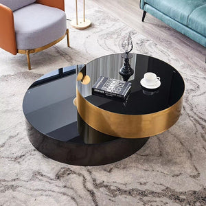 Table Morden Luxury Glossy Surface Toughened Glass Couchtisch Titanium Stainless Steel Large Double Layer Table