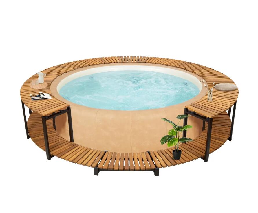 Outdoor Spa Helsinki Hot Tub Cladding Wood Effect Inflatable Spa with Freeze Shield Year Round Technology and Rapid Heating