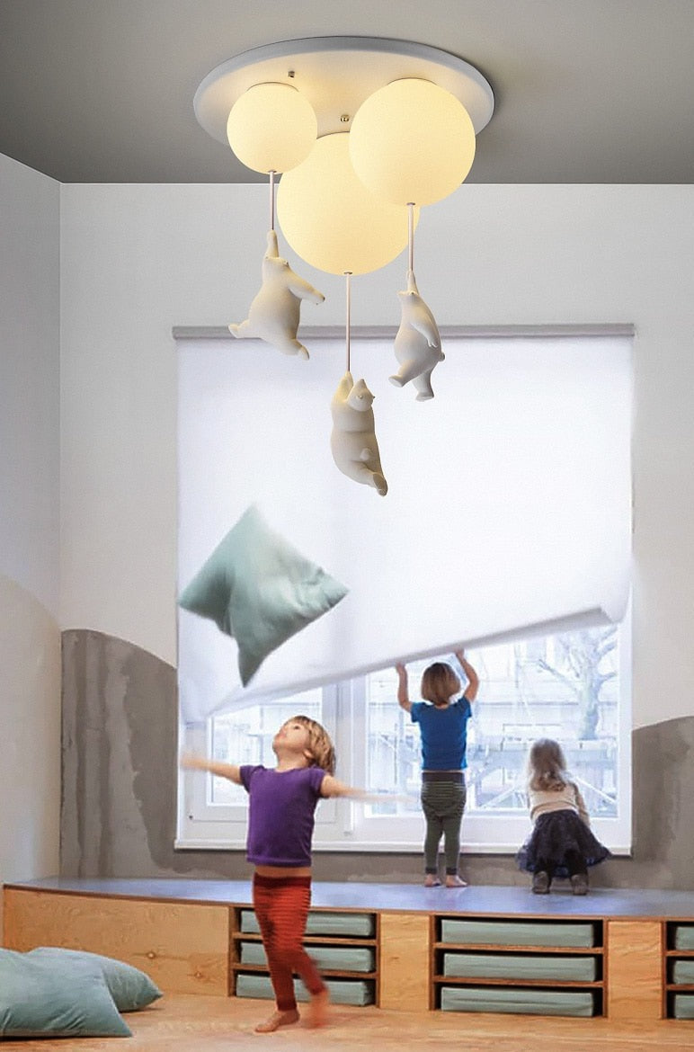 Children's Room Lighting Modern Cartoon Bear Ceiling Lights Balloon Glass Lights