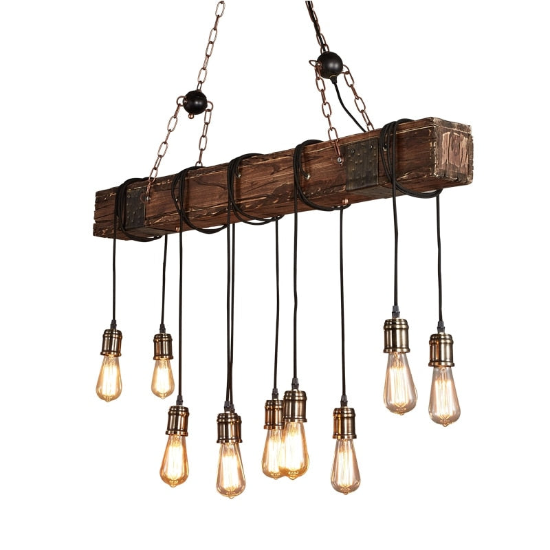 Pendant Light Antique Industrial Retro Wood E27 LED Ceiling Chandelier Wood Pendant Lights