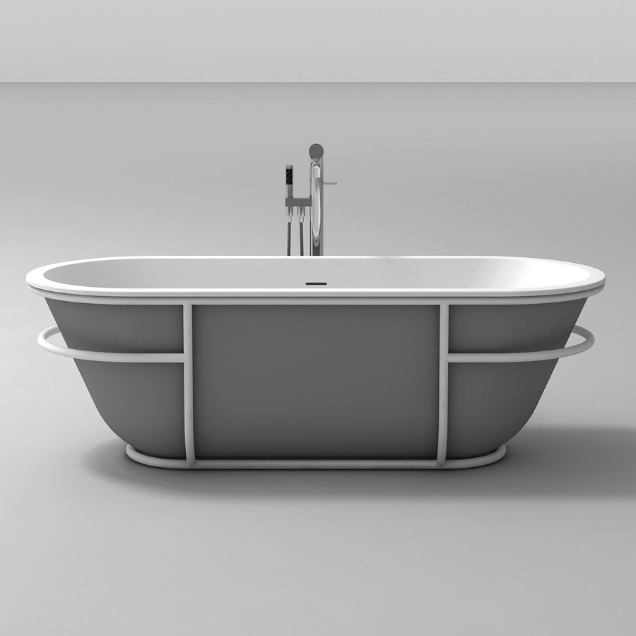 Bathtub Bathroom Solid Surface Resin Freestanding Badewanne Ovale Shape WIth Stainless Steel Bracks