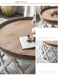 Coffee Tables French Style Solid Wood Couchtisch Set Furniture Retro Round Side Tables