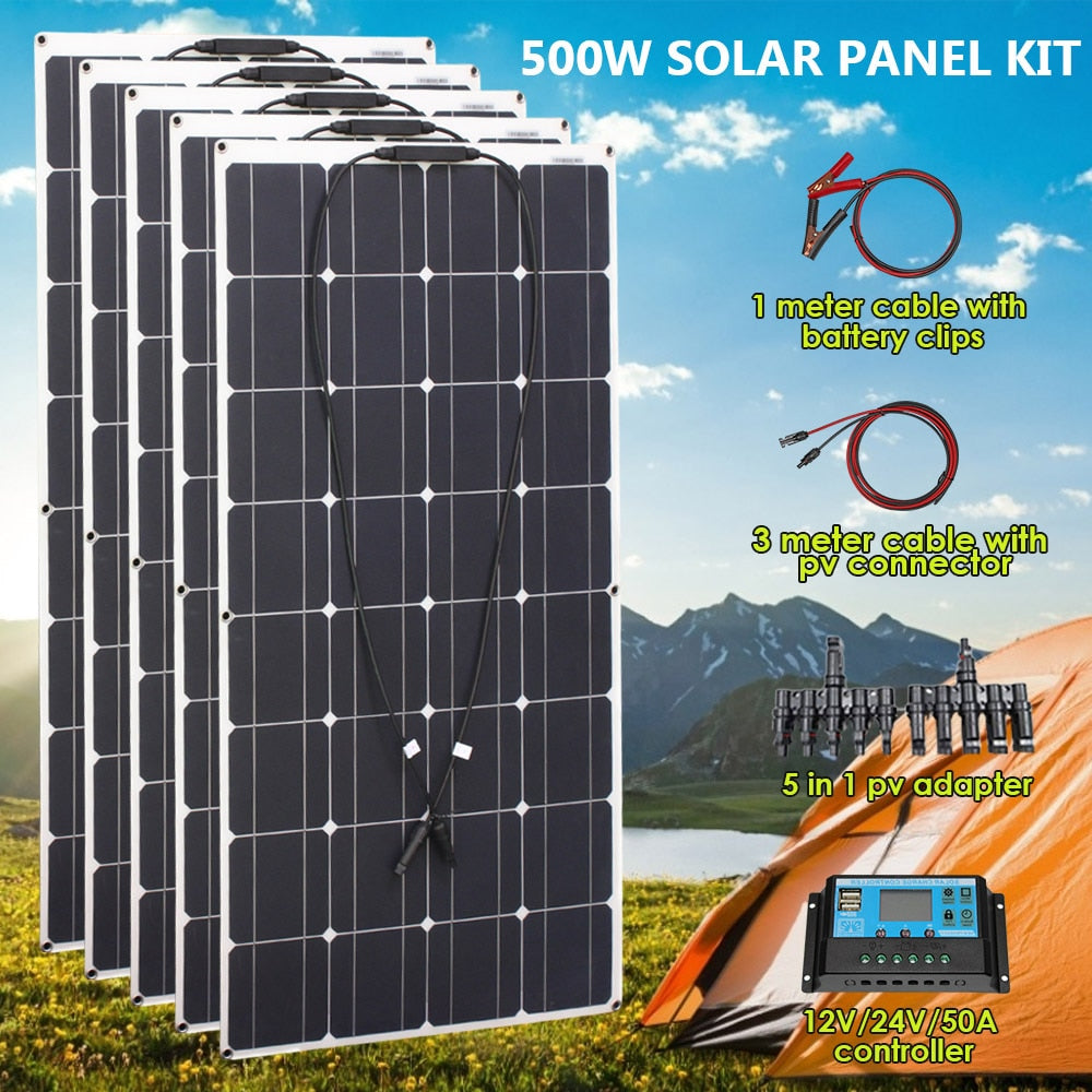 Solar Panel Complete Energy Kit Photovoltaic Flexible Set Battery Motorhome Charger