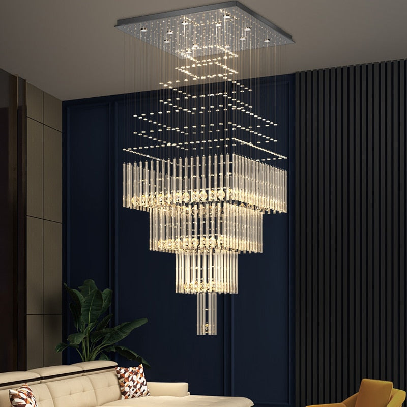 Chandelier Living Room Crystal Hanging Lamp Square Base Light Loft Cristal Lustre Chandeliers