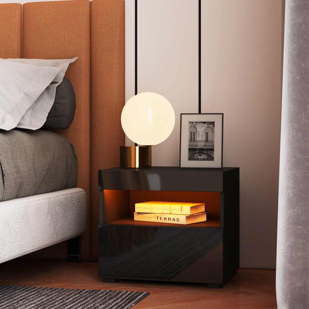 Bedside Cabinet Modern Bedroom Furniture RGB LED Nightstands