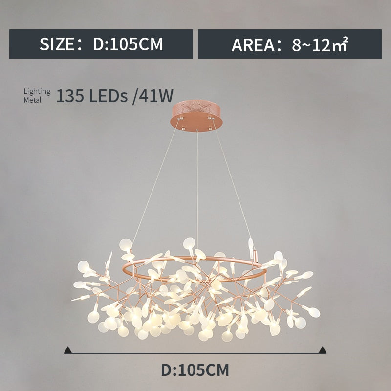 Chandelier Firefly LED Light Stylish Tree Branch Metal Round Living Room Lights Chandeliers