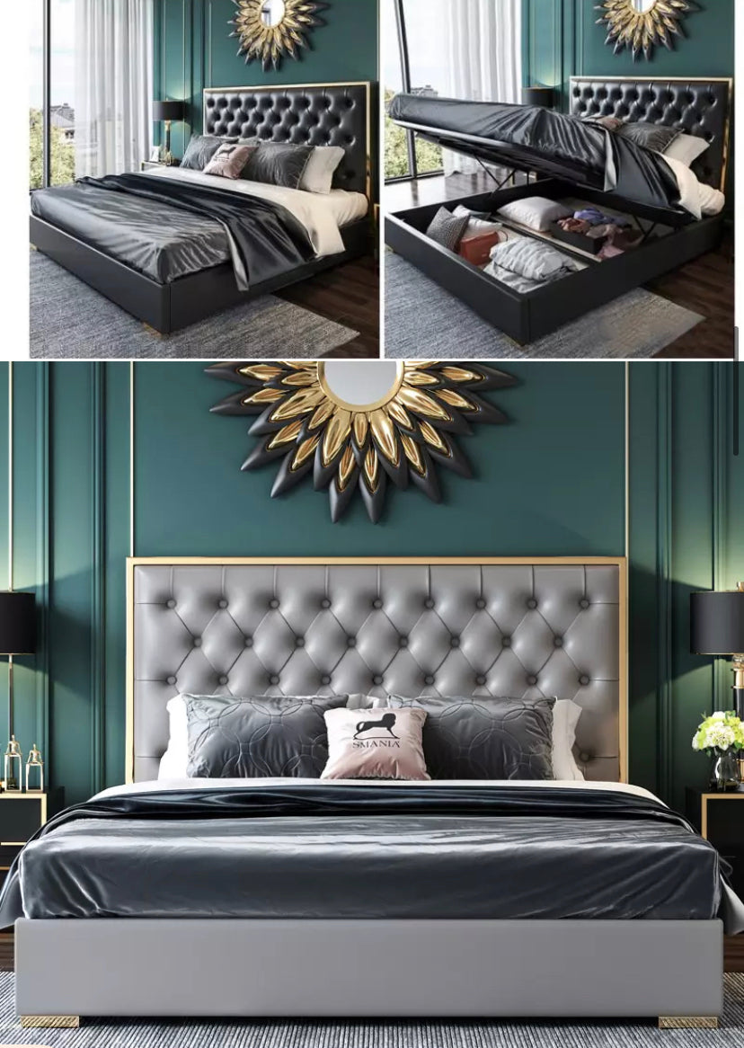 King Size Beds French Luxury Leather Bett Frame Upholstered Modern Bedroom Furniture Beds
