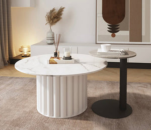 Coffee Table Set Design Slate Board Marble Top Round Shaped Side Table