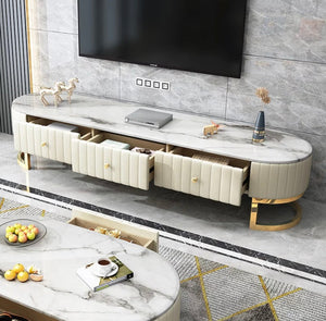 TV Lowboards Set Nordic Style Marble Fernsehtisch White And Gold TV Cabinet Set