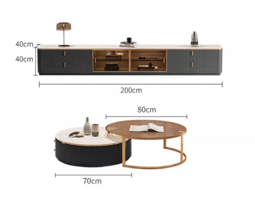 TV Lowboard Modern Rock Panel TV Cabinet Italian Luxury Fernsehtisch Home Furniture Set 