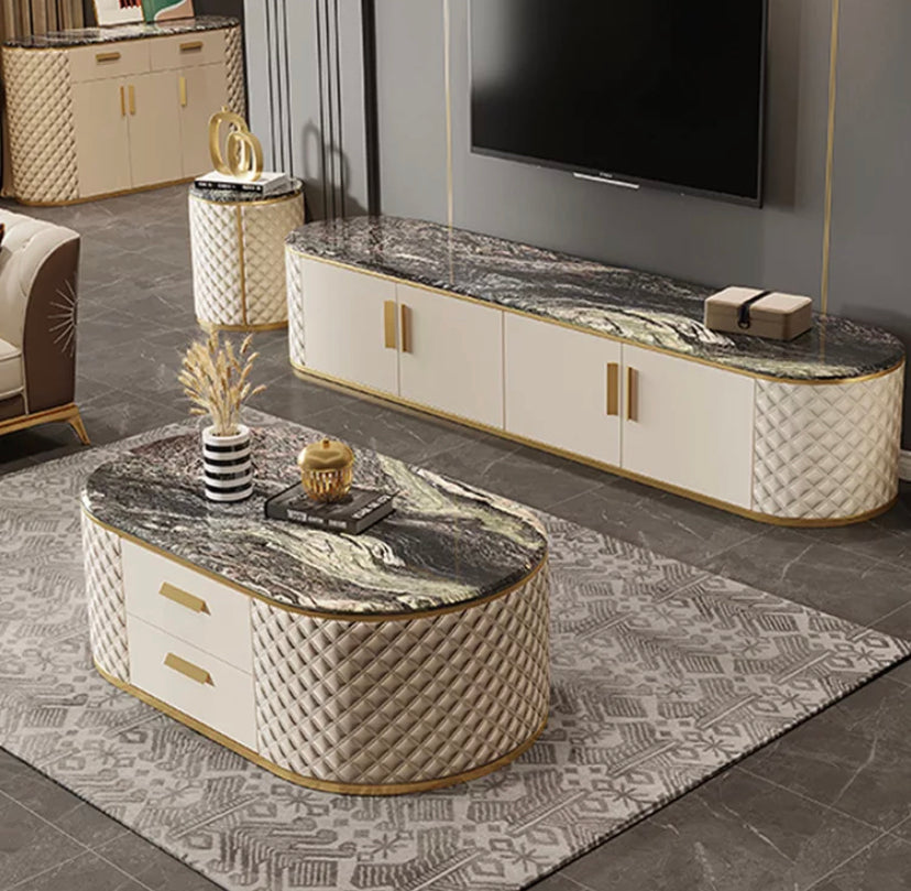 London Designer Modern Gold Frame Marble TV Stand Set Living Room Luxury Fernsehtisch Set