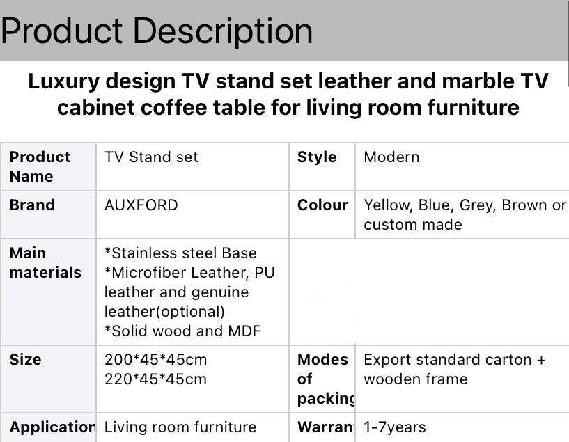 Luxury Design TV Stand Set Leather And Marble TV Cabinet Set Living Room Fernsehschrank Set