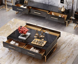 TV Lowboards High Quality Living Room TV Stand Set Black Gold Fernsehtisch Set