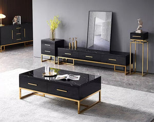 TV Lowboards High Quality Living Room TV Stand Set Black Gold Fernsehtisch Set