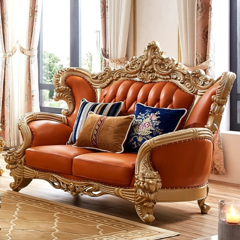 Sofa Set Baroque Carved Gold Distressed Color Antique Italian Luxury Sofa Sets
