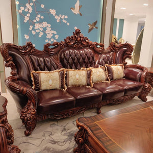 Living Room Furniture Hand Carved Baroque Design Sofa Chesterfield Leather Sofas
