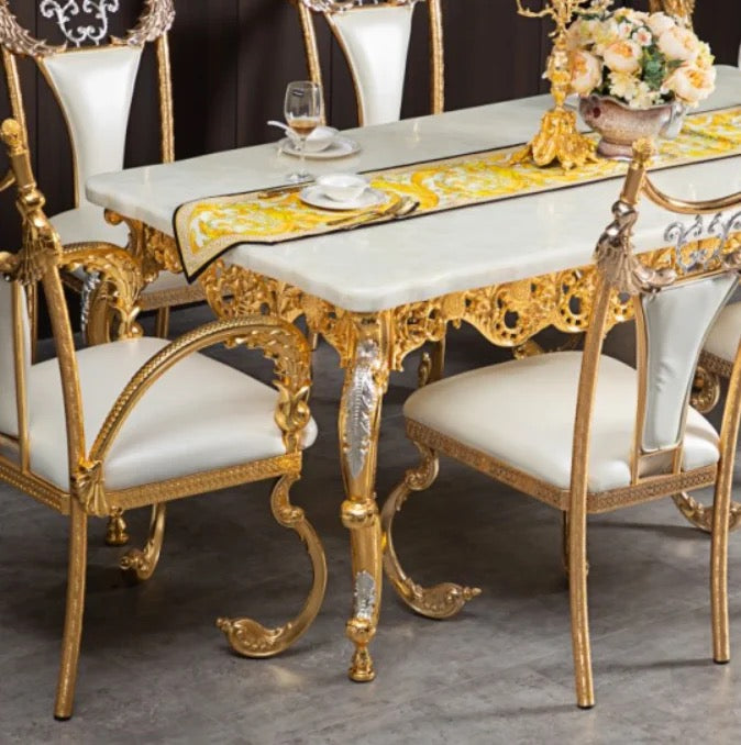 Dining Table Royal Luxury Golden Copper and Marble Top Baroque Design Dining Table