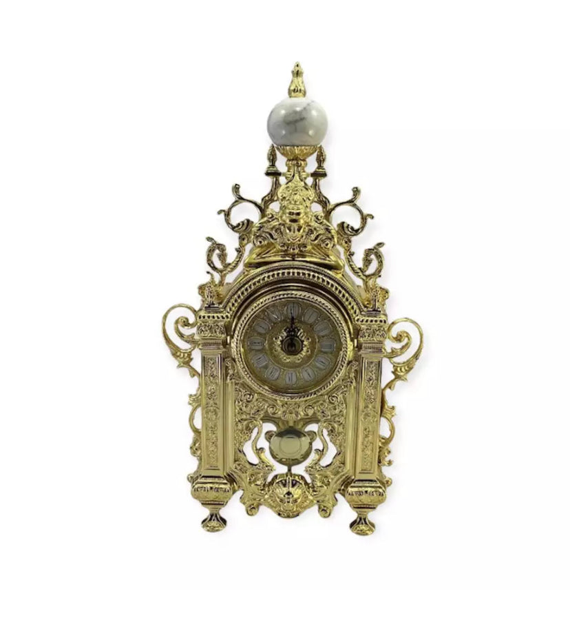 Luxury Decorative Art Classic Style Brass Plated Antique Marble Mechanical Movement Italian Hand Made Desk Clocks