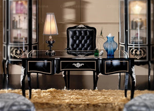 Office Room Design European Luxury Black Wooden Desk and Leather Chair Office Furniture