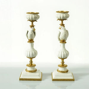 Designer Hand Made Candelabra Antique Ceramic Copper & Porcelain Decorating Candleholder