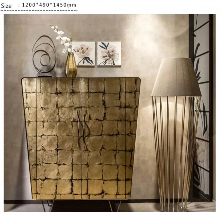 120*49*145CM Italian Antique Gold Leaf Modern Cabinet Luxury Wine Cabinet Antique Display Kabinett