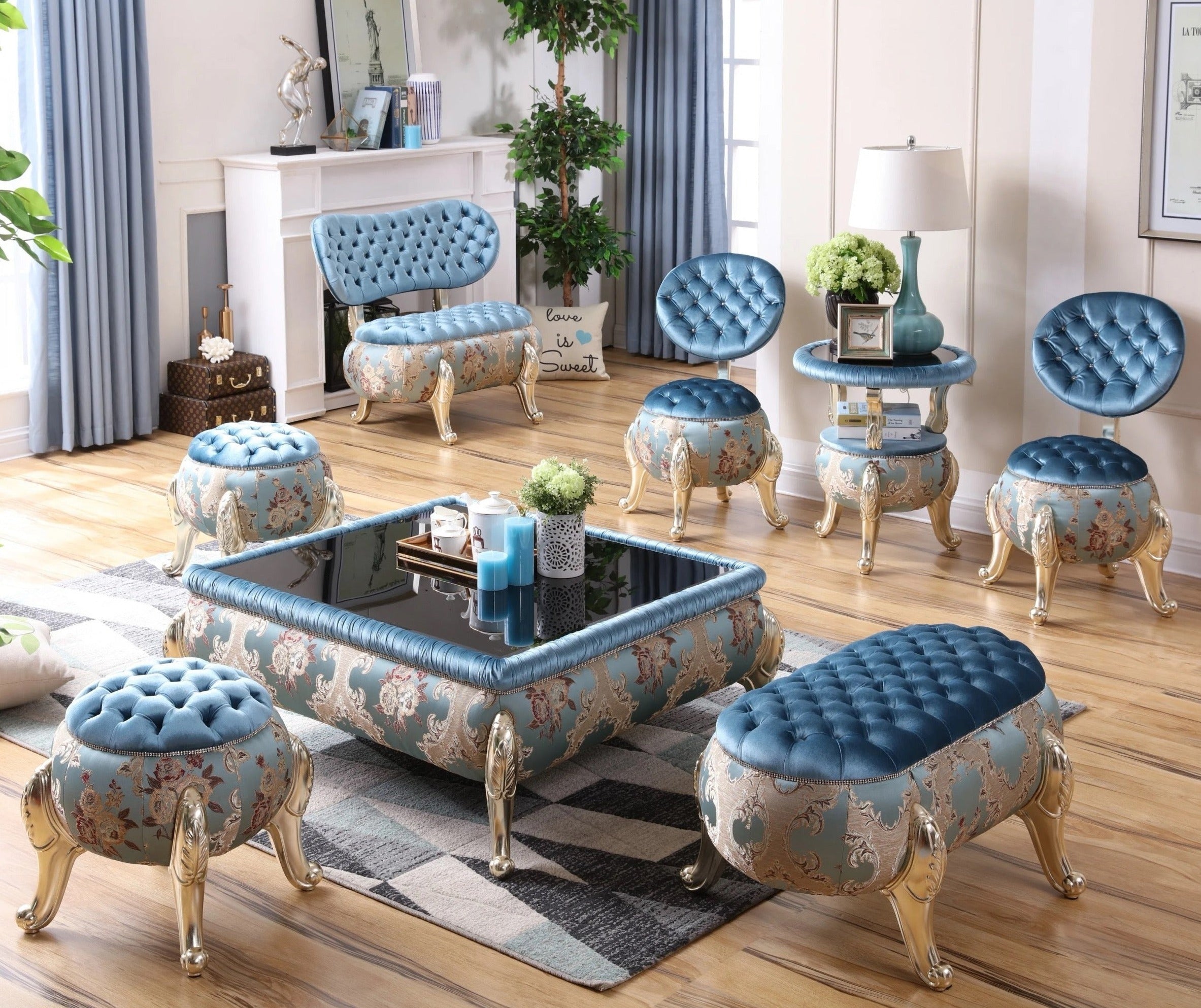 Designer Living Room Furniture Sets Luxury Arabian Style Baroque Wooden Furniture