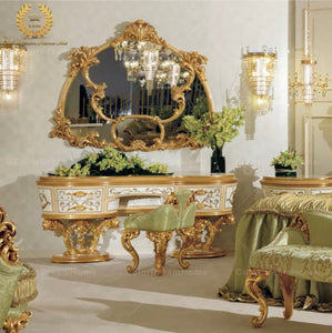 Luxury Baroque Italian French Arabic Royal Style Furniture Bedroom Heavy Carved Dresser Set Schminktisch