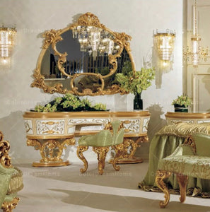 Luxury Baroque Italian French Arabic Royal Style Furniture Bedroom Heavy Carved Dresser Set Schminktisch