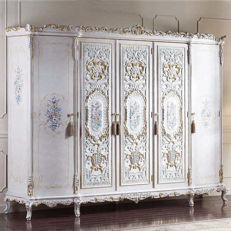 Wardrobe Bedroom Furniture French Luxury Mirrored Baroque Carved Solid Wood Bedroom Furniture