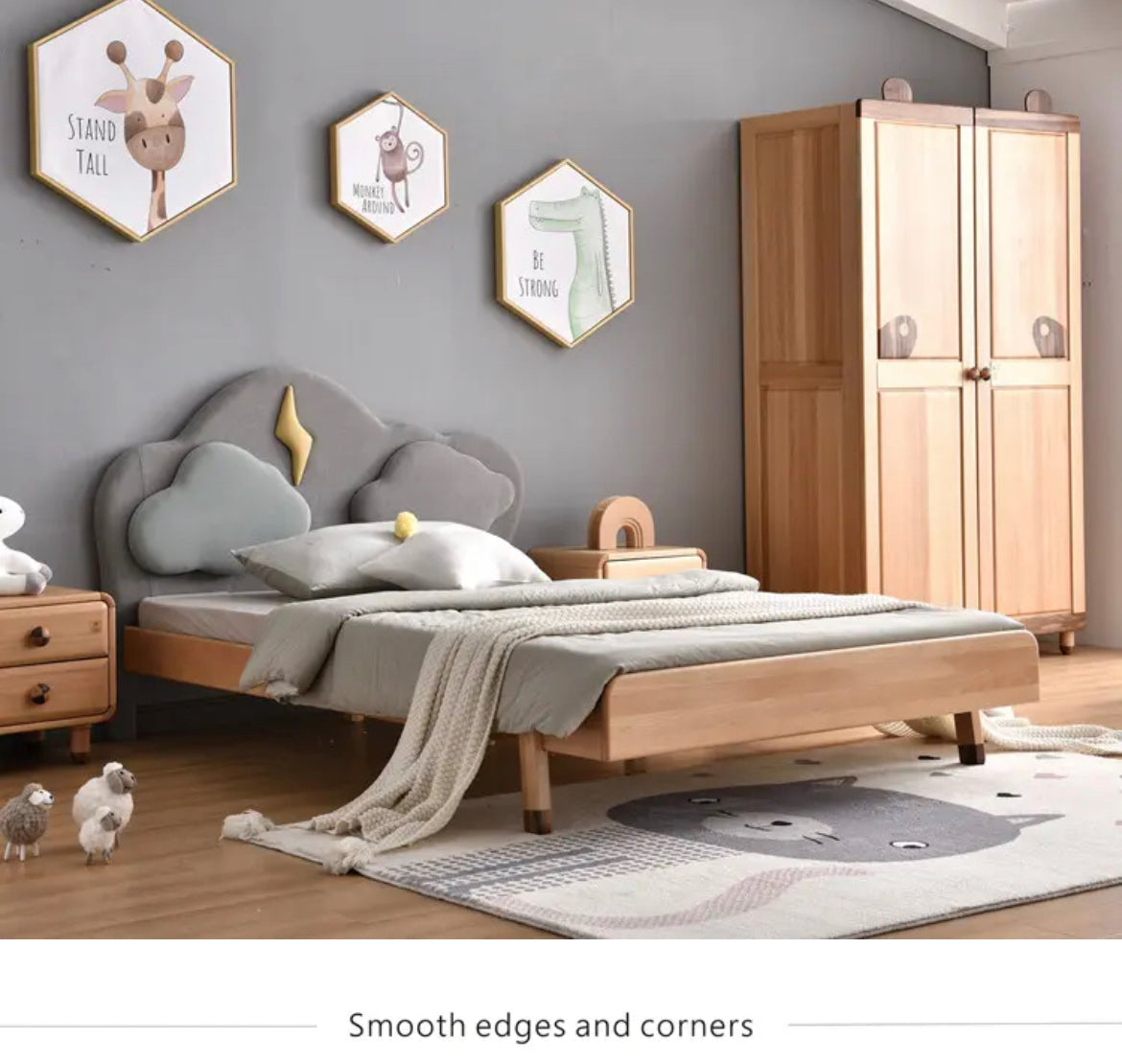 Kids Bed Nordic Style Space Saver Log Color Kids Bedroom Furniture Solid Wood Children Bed