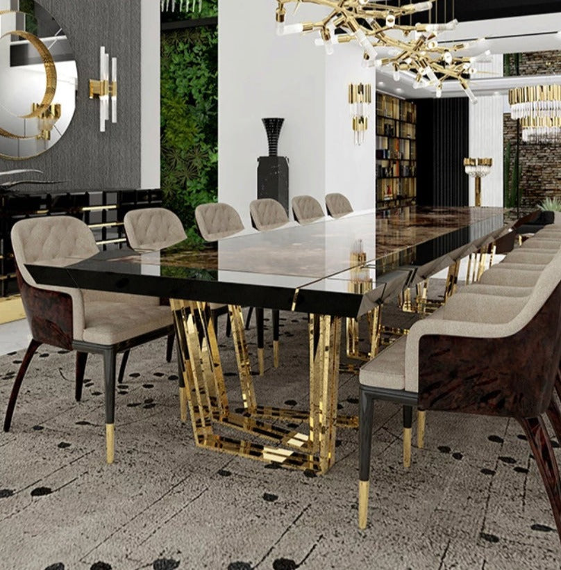 Design Dining Table Marble Top 12 Seater Golden Italian Luxury Dining Room Furniture