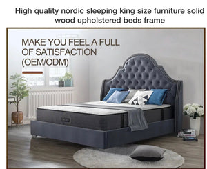 Bed High Quality Nordic Bedroom Furniture Design Solid Wood Upholstered Sleeping King Size Beds 