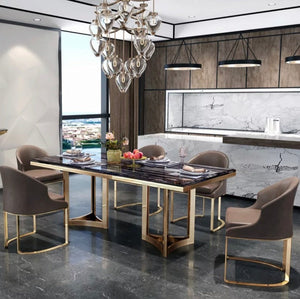 Dining Table Modern Luxury Golden Stainless Steel Esstisch Marble Top Table Set