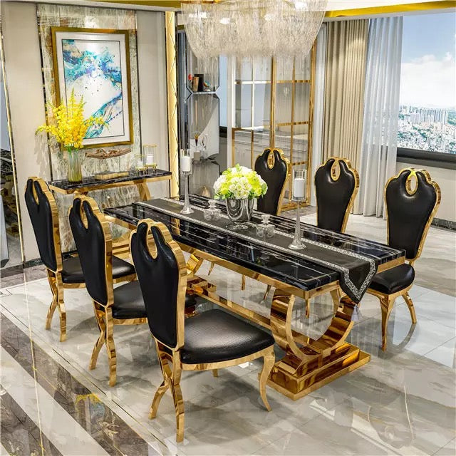 Dining Table Set Dining Room Esstisch Luxury Royal Dining 6 Seater Table Set