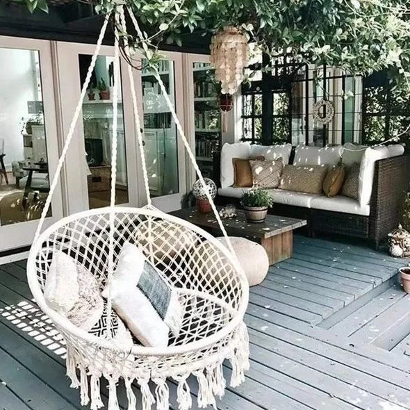 Macrame Hanging Hammock Seat Indoor Outdoor Rope Swing Porch Outdoor Furnitures