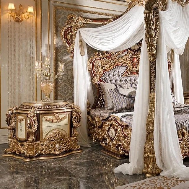 Bedroom Furniture Classic Antique Hand Made King Canopy Bed Set Luxury Design Wooden Furniture