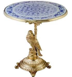 Luxury Side Table Antique Hand Painted Wood Bird Cast Brass Tea Table Baroque Design Furniture