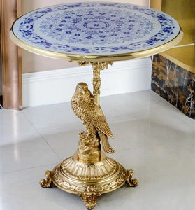 Luxury Side Table Antique Hand Painted Wood Bird Cast Brass Tea Table Baroque Design Furniture