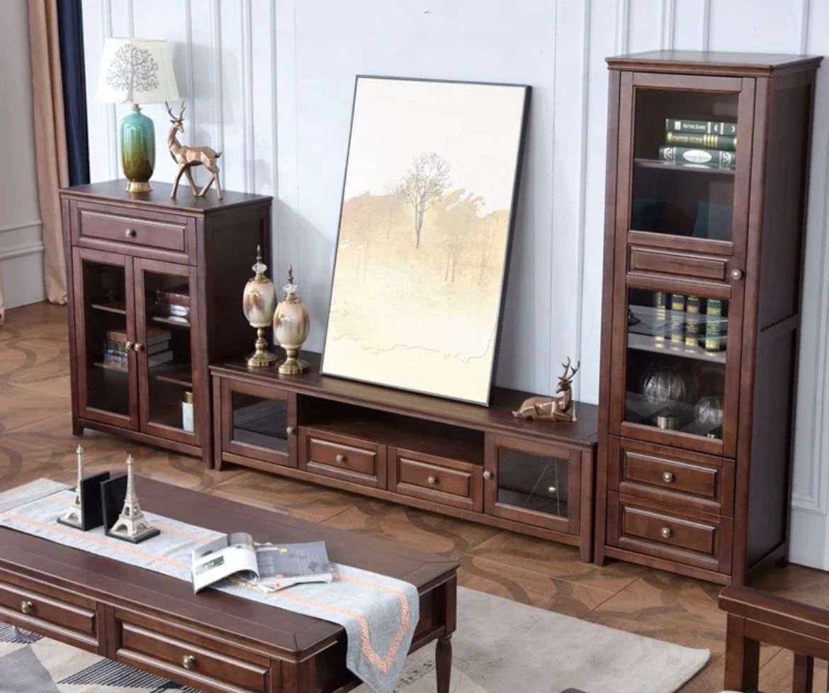 Cabinet America Rural Style Storage Walnut Color Living Room Furniture Solid Wood Cabinets
