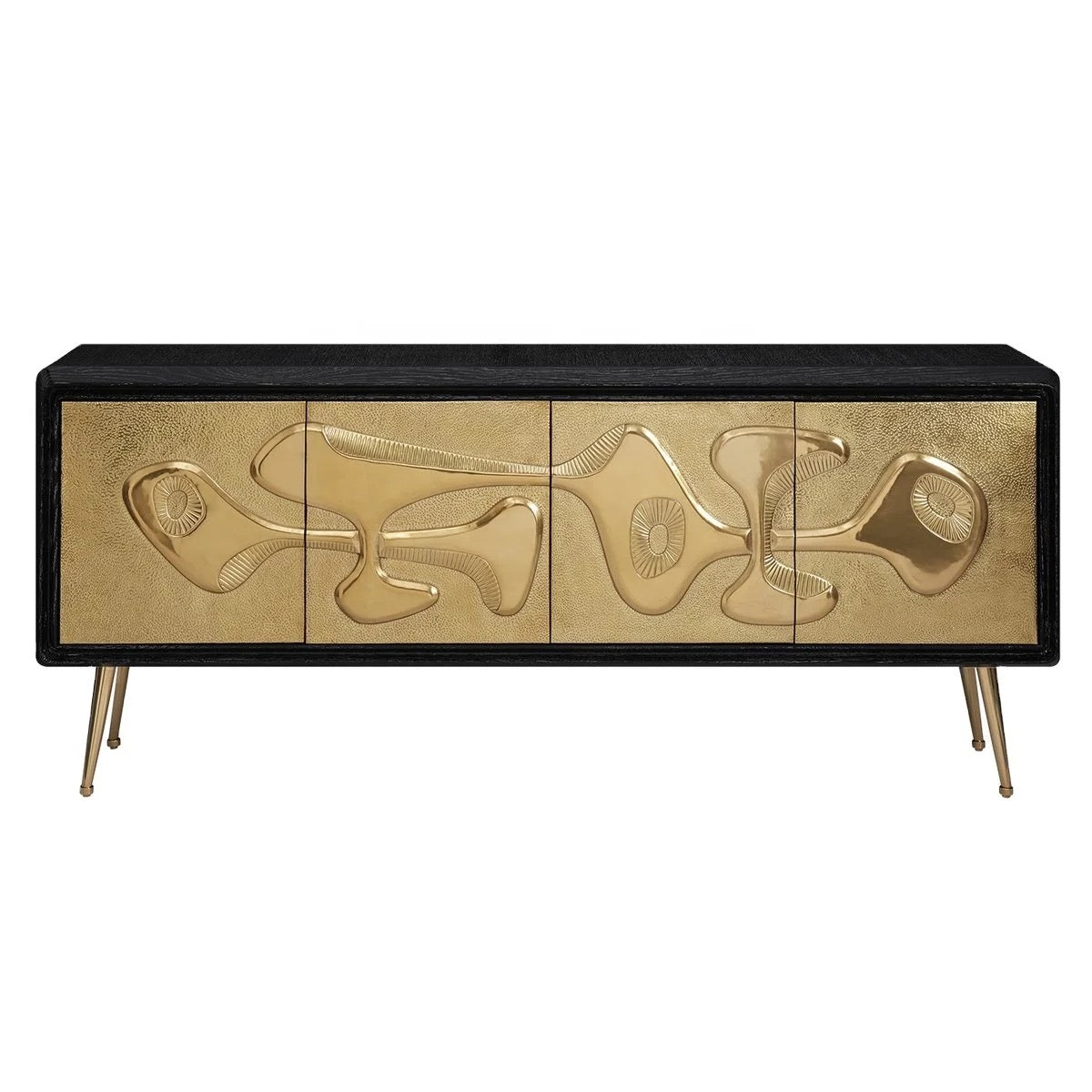 Sideboard Black Oak Wooden Cabinets Golden Double Doors Buffet Storage Cabinet Living Room Furniture