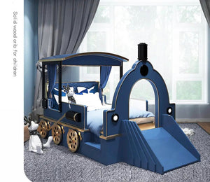 Children's Bedroom Furniture Design Solid Wood Kids Baby Safety Train Shape Beds 