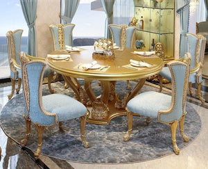 Dining Room Furniture Luxury Carving Wood 6 Seater Round Dining Table Set Baroque Design Furniture