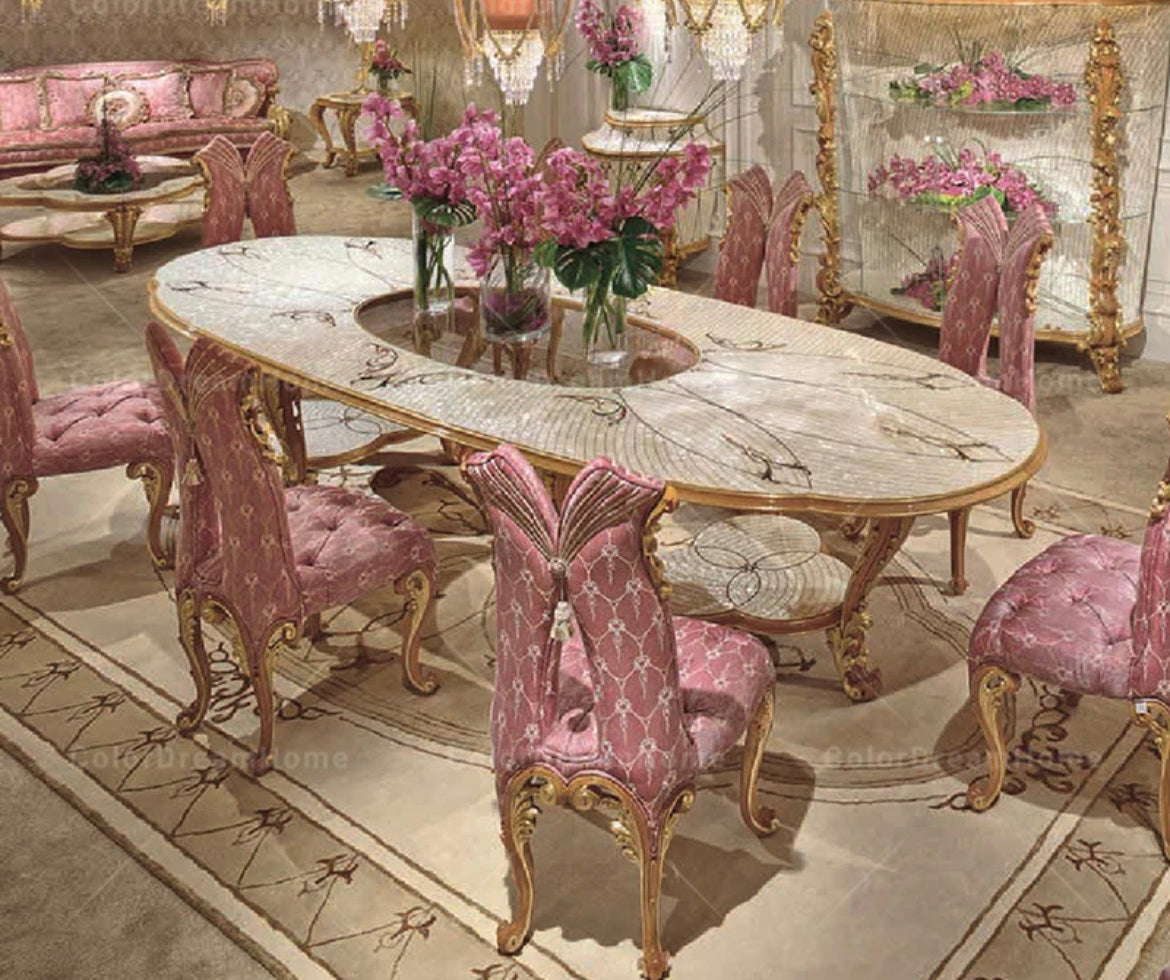 Dining Table Italian Luxury Carved Dining Room Furniture Table Plus 8 Chairs Living Room Baroque Design Furniture