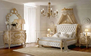 Bedroom Furniture Set Baroque Italian Luxury Solid Wood Golden Bedroom Set