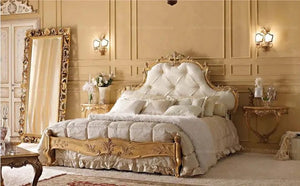 Bedroom Furniture Set Baroque Italian Luxury Solid Wood Golden Bedroom Set