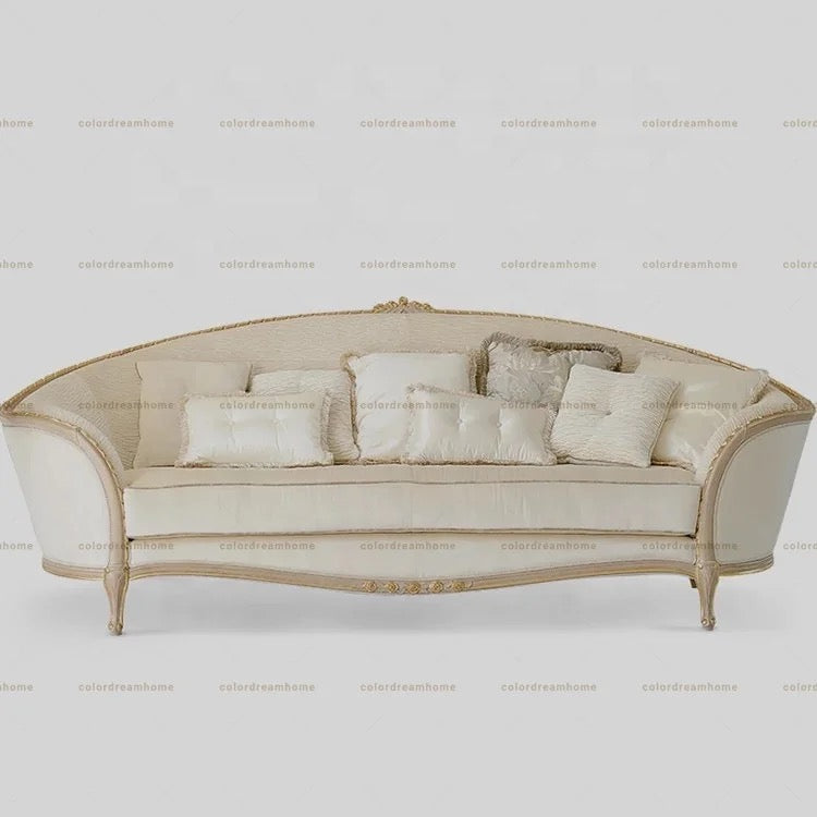 3+2+1 Sofa Set Gold Painted Birch Wood White Sofa Baroque Designs 7 Seater Solid Wood Living Room Furniture