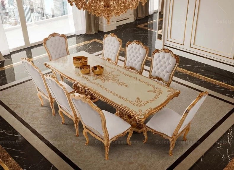 Exclusiv Dining Room Furniture Luxury Baroque Design Wooden 8 Seater Dining Table Solid Wood Dining Room Set