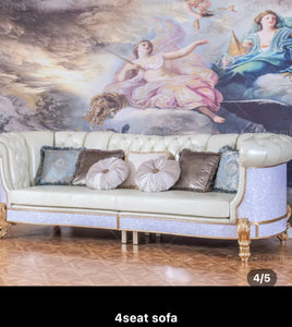 Sofa Set New Design Antique French Style Baroque White Genuine Leather Sofa Villa Hotel Living Room Sets