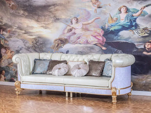 Sofa Set New Design Antique French Style Baroque White Genuine Leather Sofa Villa Hotel Living Room Sets